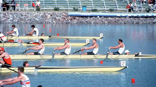 Kormilar Dario Varga na Olimpijskim igrama u Seoulu 1988. na polufinalnoj utrci u četvercu s kormilarom. (staza 5)